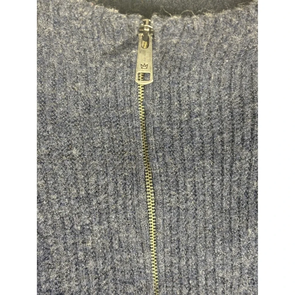Modern Ambition Mens XL Quarter Zip Sweater Blue Merino Wool Blend Ribbed Knit‎